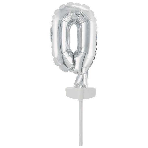 Fóliový balónek stříbrný mini - zápich do dortu číslo 0 Amscan