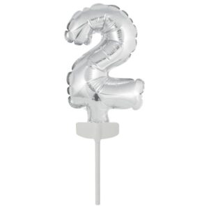 Fóliový balónek stříbrný mini - zápich do dortu číslo 2 Amscan
