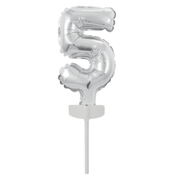 Fóliový balónek stříbrný mini - zápich do dortu číslo 5 Amscan