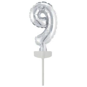 Fóliový balónek stříbrný mini - zápich do dortu číslo 9 Amscan