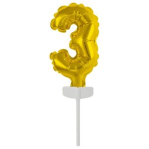 Fóliový balónek zlatý mini - zápich do dortu číslo 3 Amscan