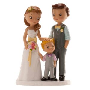 Svatební figurka na dort 16cm manželé s chlapečkem Dekora